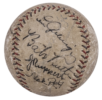 New York Yankees Multi-Signed OAL Harridge Baseball With 4 Signatures Including Babe Ruth, Lou Gehrig, Jacob Ruppert & Mark Roth (Beckett)